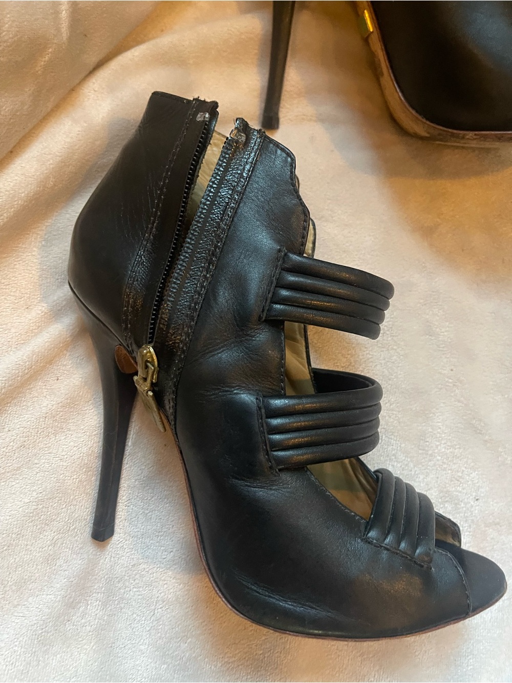 L.A.M.B. Black Women's Peep-Toe Ankle Strap Heels - Picture 3 of 9